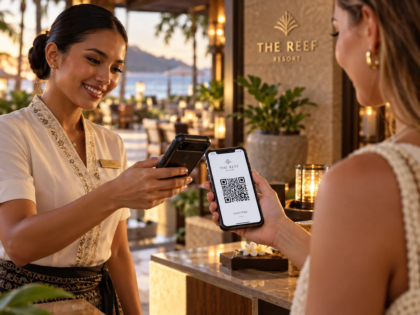 Staff scanning a guest QR code on arrival