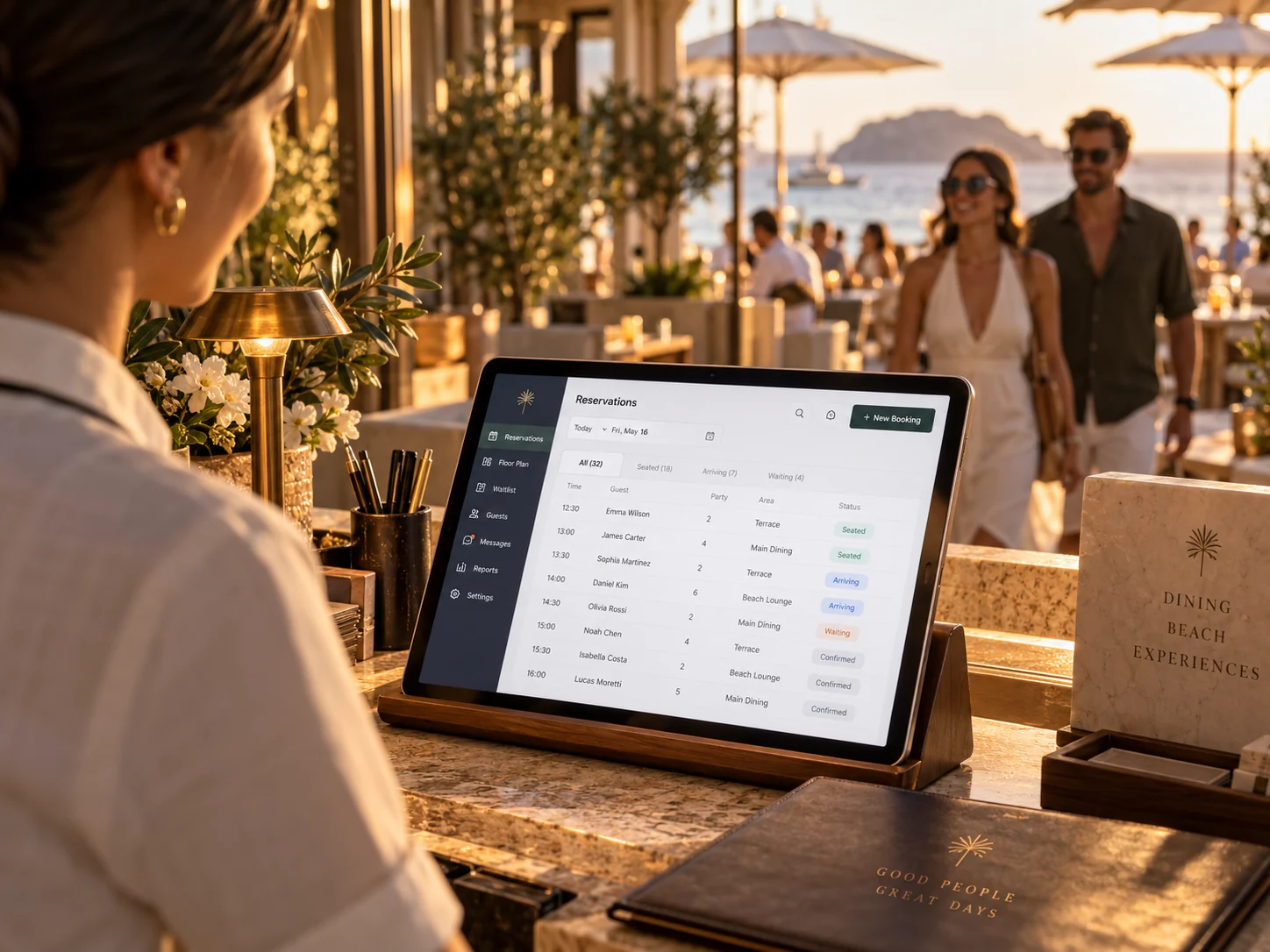 Reservations tablet at a restaurant host stand