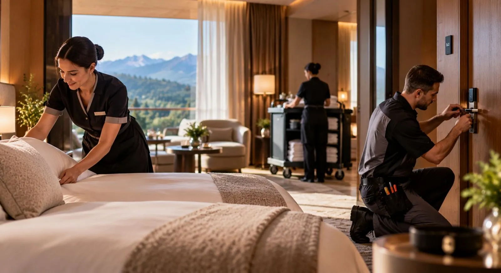 Hotel maintenance technician at work