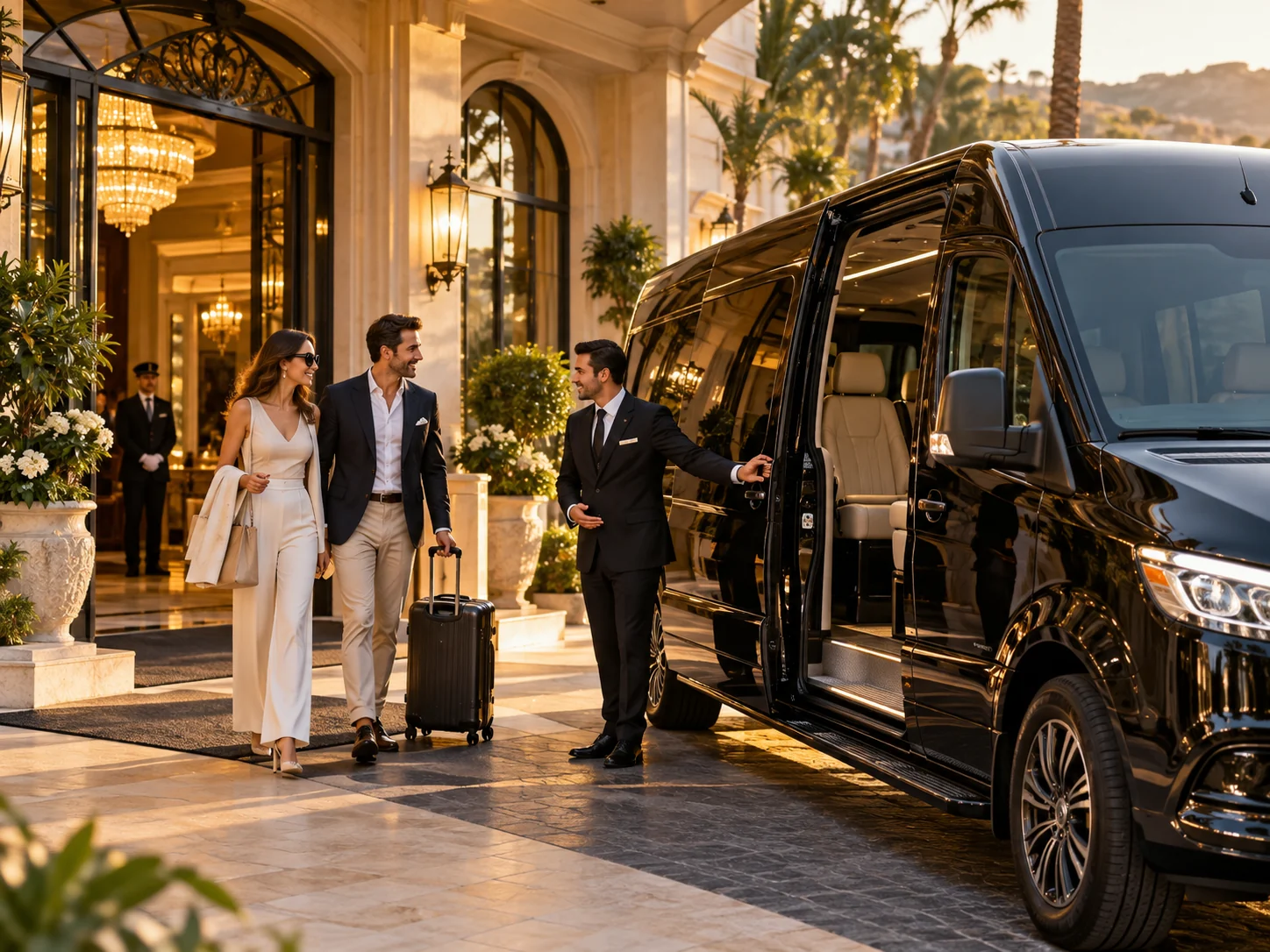 Guests welcomed to a hotel transfer van