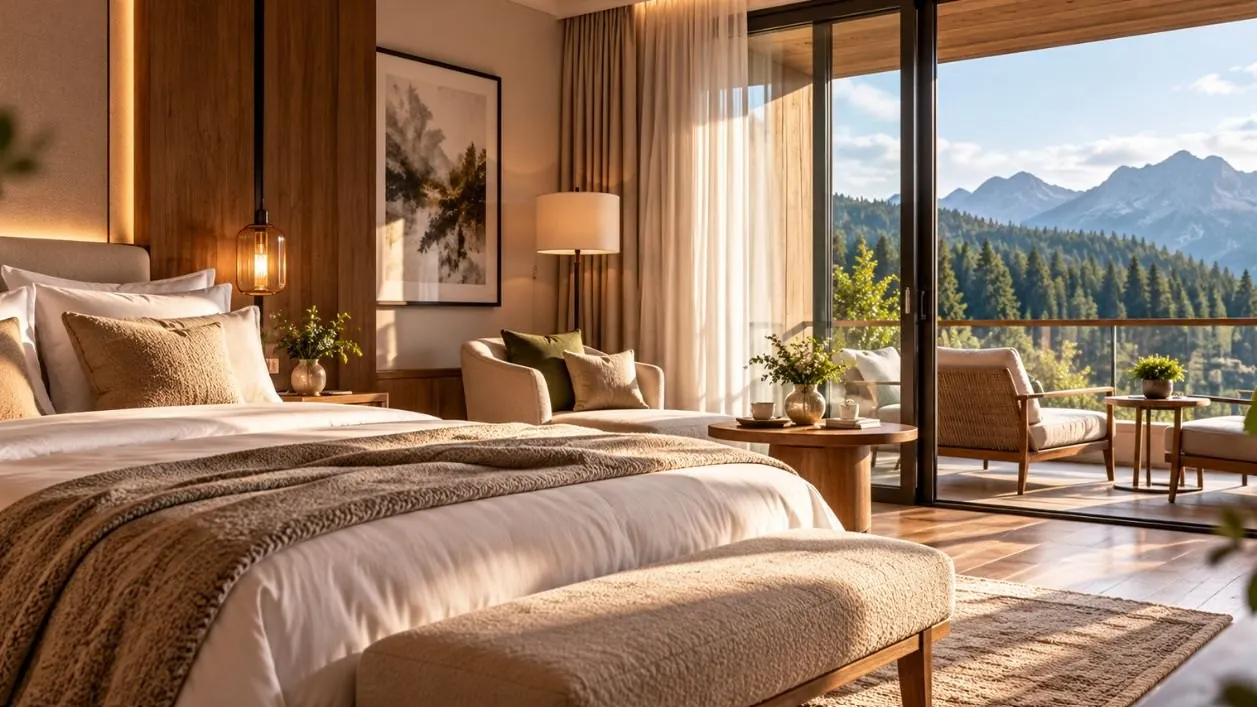 Luxury hotel suite with mountain view