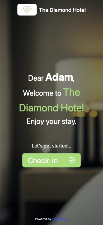 Online check-in welcome screen on a phone