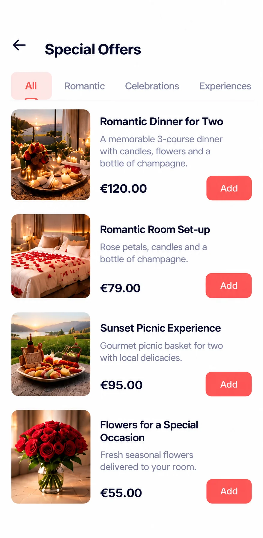 Special offers screen in the TouchMenu guest app